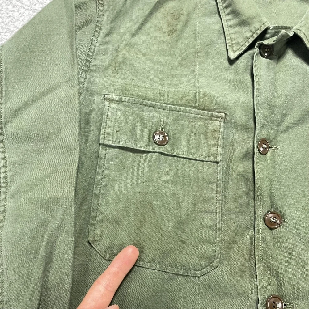 Vintage 50s OG-107 Field Shirt Mens L Green Twill Button Front Long Sleeve P-869
